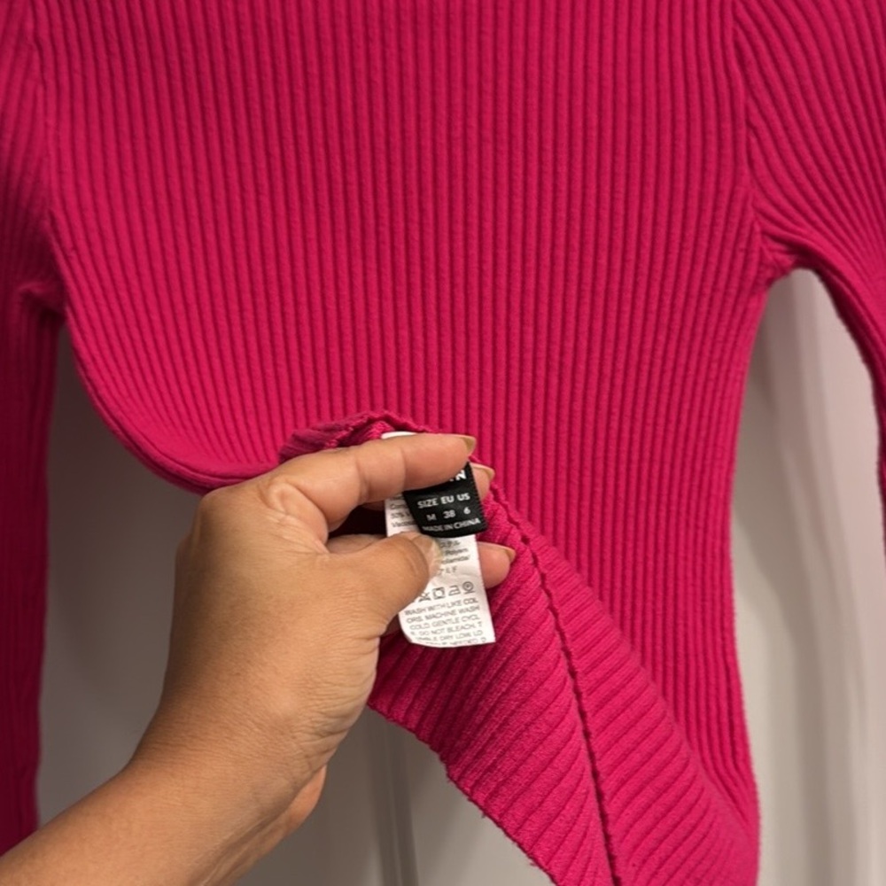 Pink Ribbed Knit Long Sleeve Tee - Picture 4 of 6